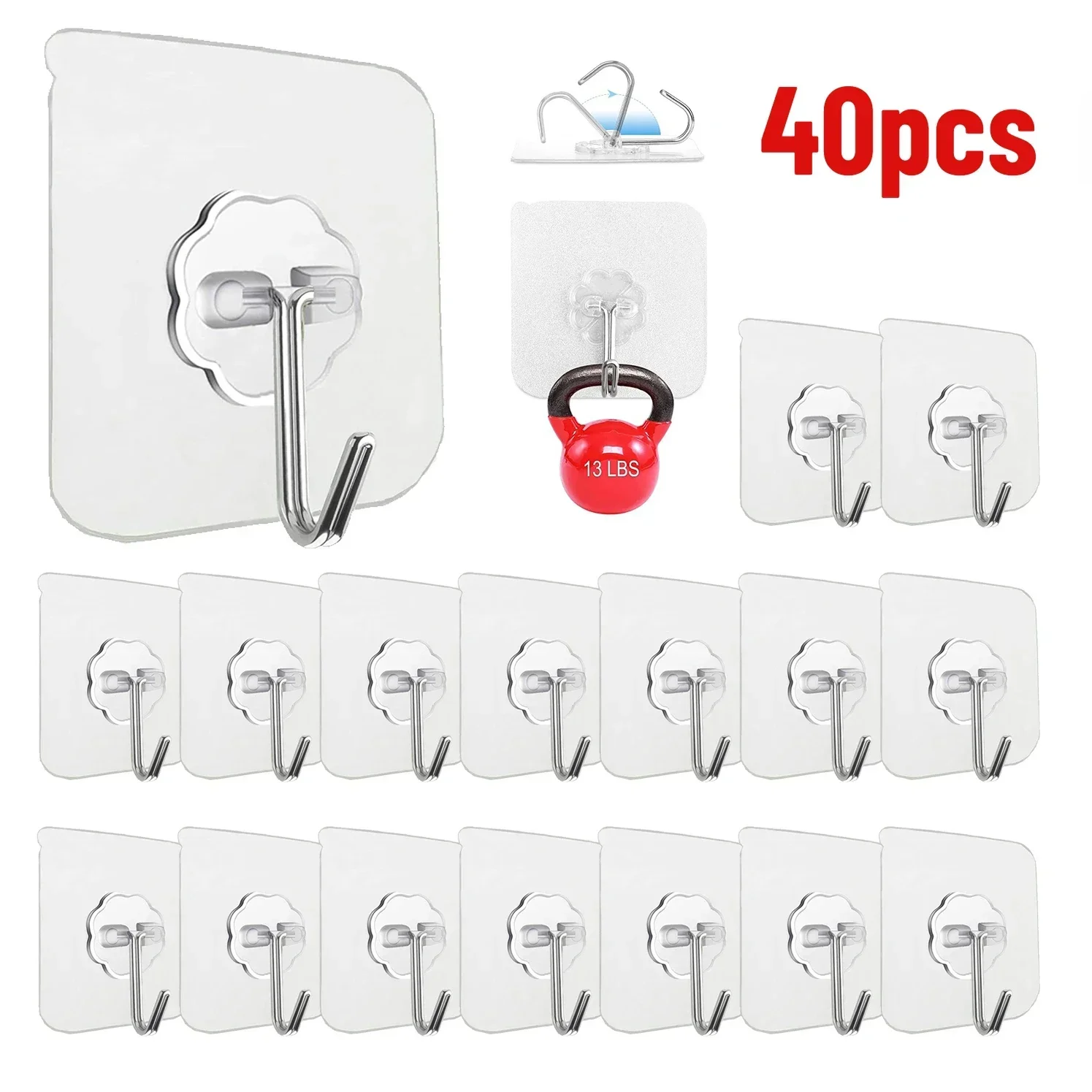 100PCS Self-Adhesive Hooks Transparent Stainless Steel Bathroom Towel Clothes Storage Sticker Hooks Key Hangers Storage