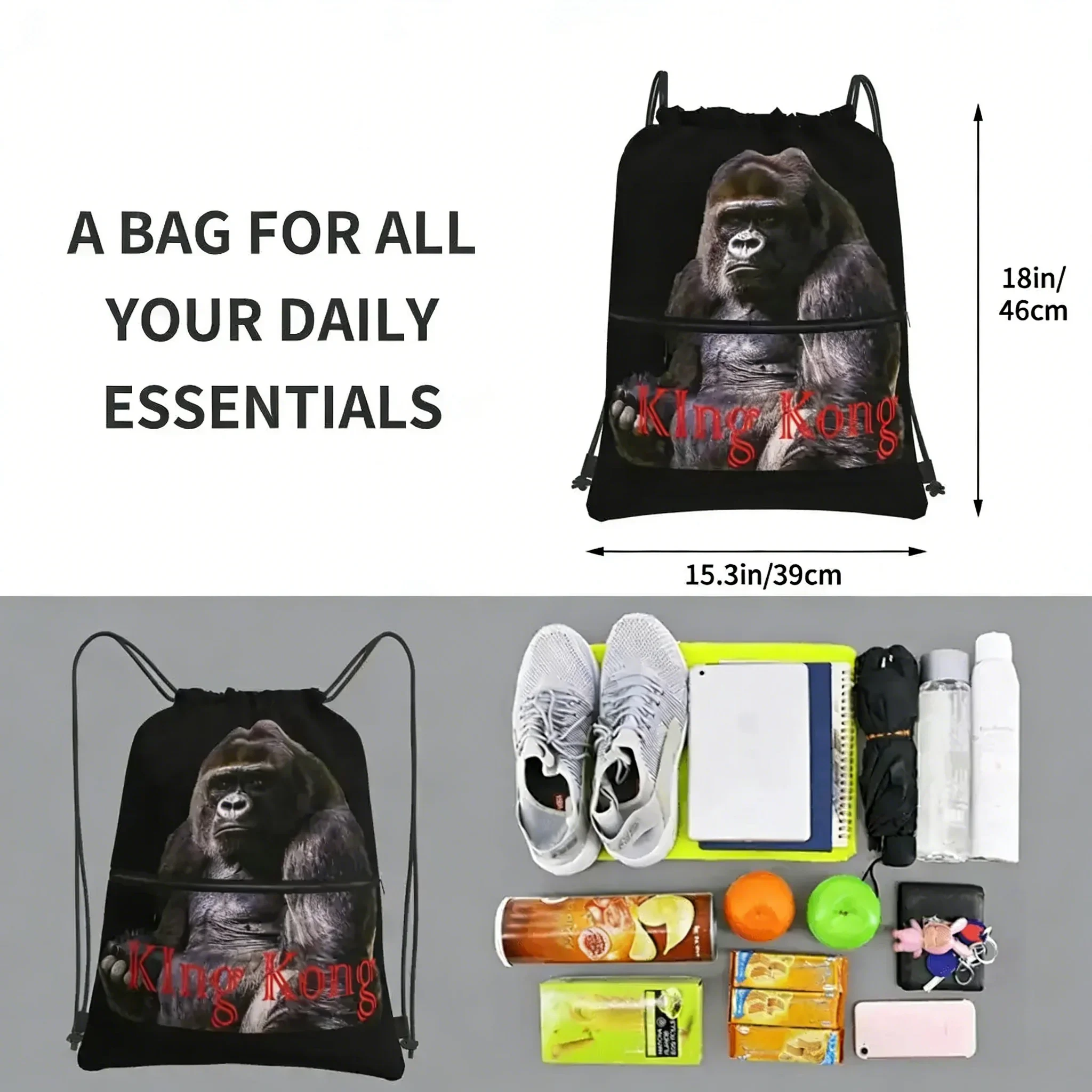 King Kong - King Kong Skull Island Backpacks Drawstring Bag Casual Drawstring Bundle Pocket Book Bags For Travel Sport Man Woman