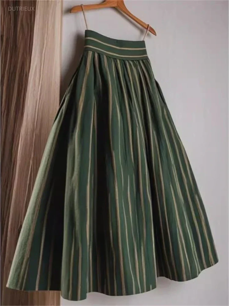High Waist Skirt For Women's 2026 Faldas Mujer De Moda Vintage Korean Jupe Loose A-line Saia Fashion Striped Slim Fit Skirts