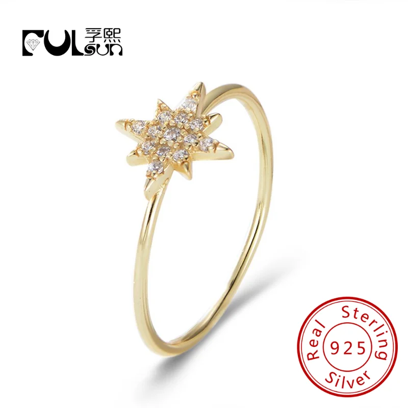 

Silver 925 Jewelry Small Star Yellow Gold Pave Cubic Zirconia Rings