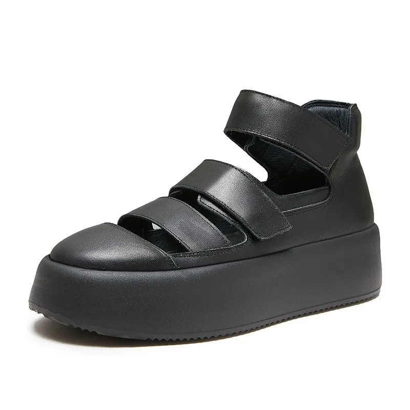 

Summer Platform Sole Roman Sandals Men's Shoes Genuine Leather Breathable Thick Soled Casual High Top Hollow Out Sandals Male