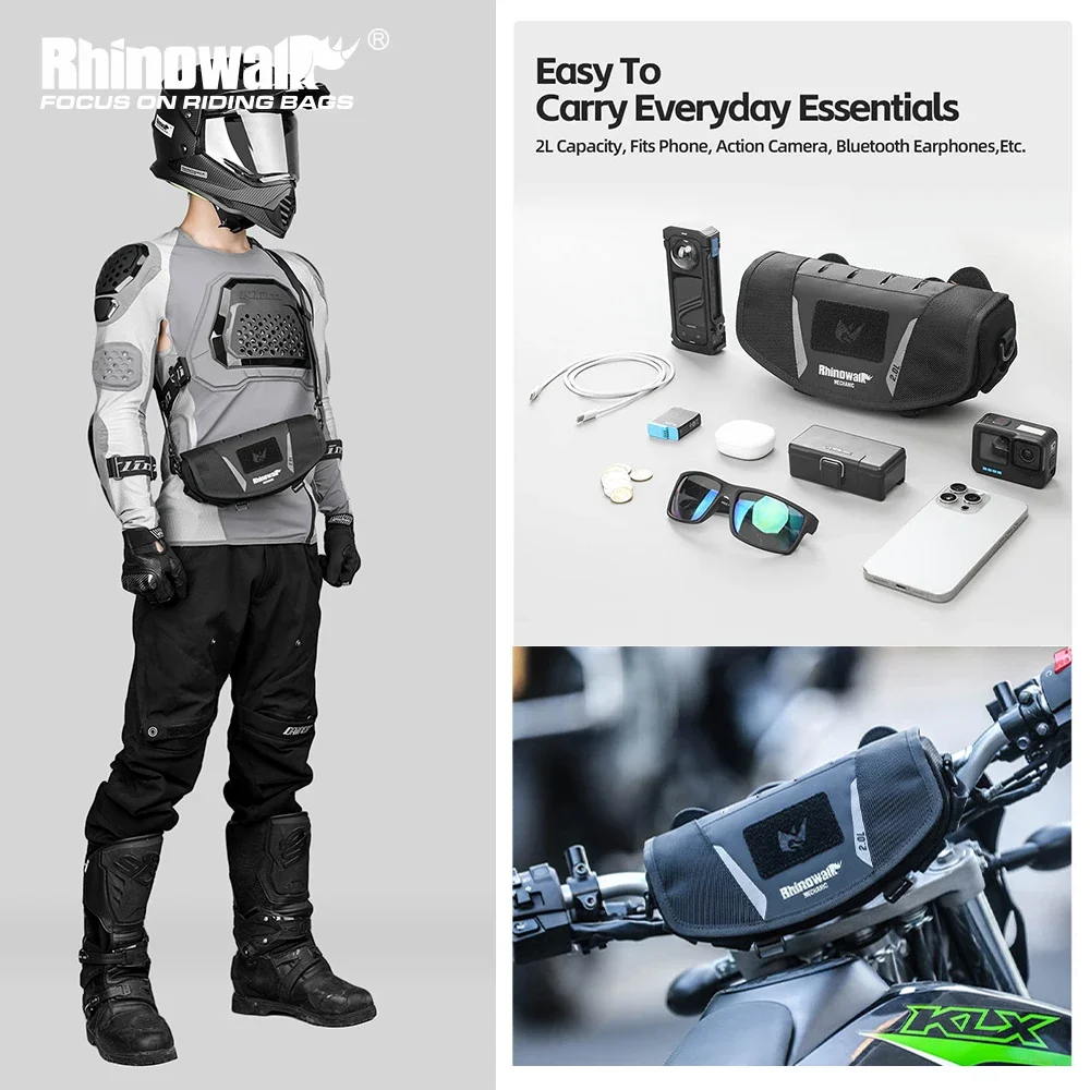 

Rhinowalk Motorcycle Handlebar Bag Waterproof 2L Cycling Storage Bag With Rain Cover Fits 7-Inch Phone Action Camera Accessories