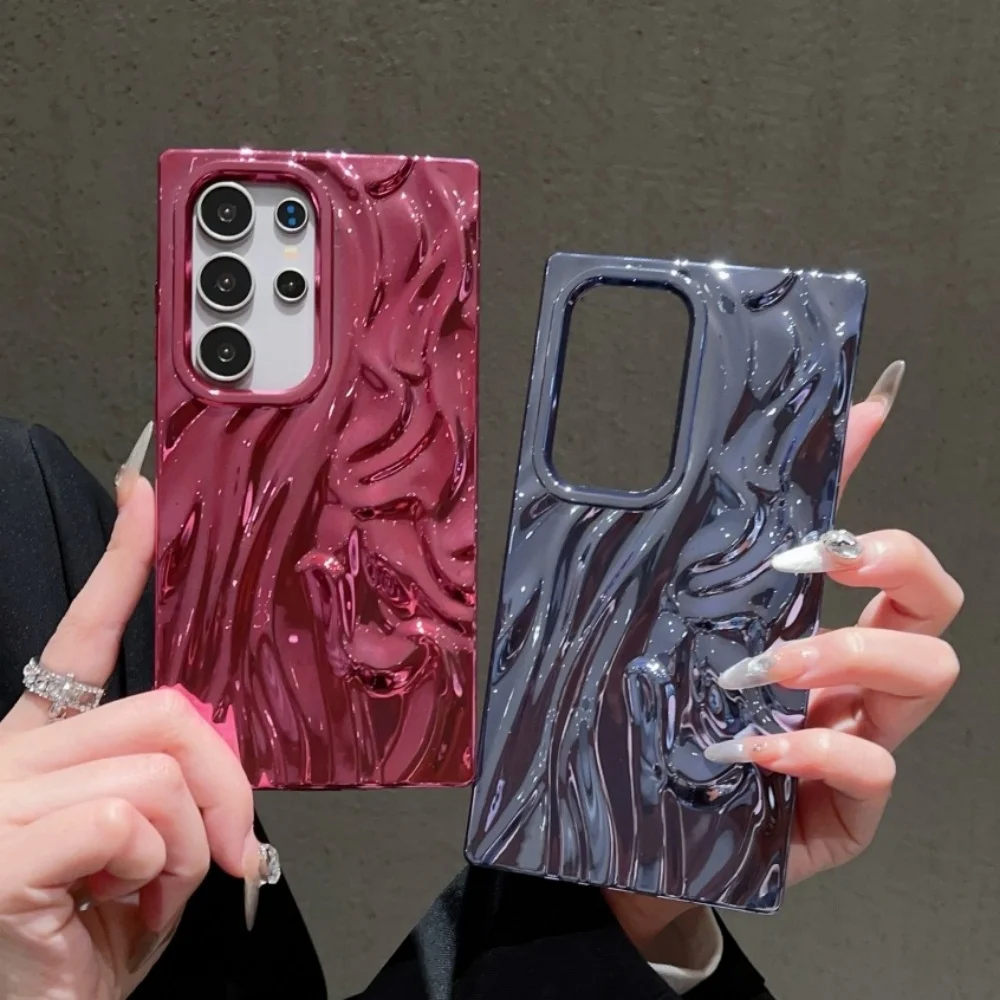 Luxury Electroplate 3D Wrinkle Phone Case For Samsung S25 S26 S24 Ultra S26 Plus S23 FE Purple Water Ripple Shockproof Cover