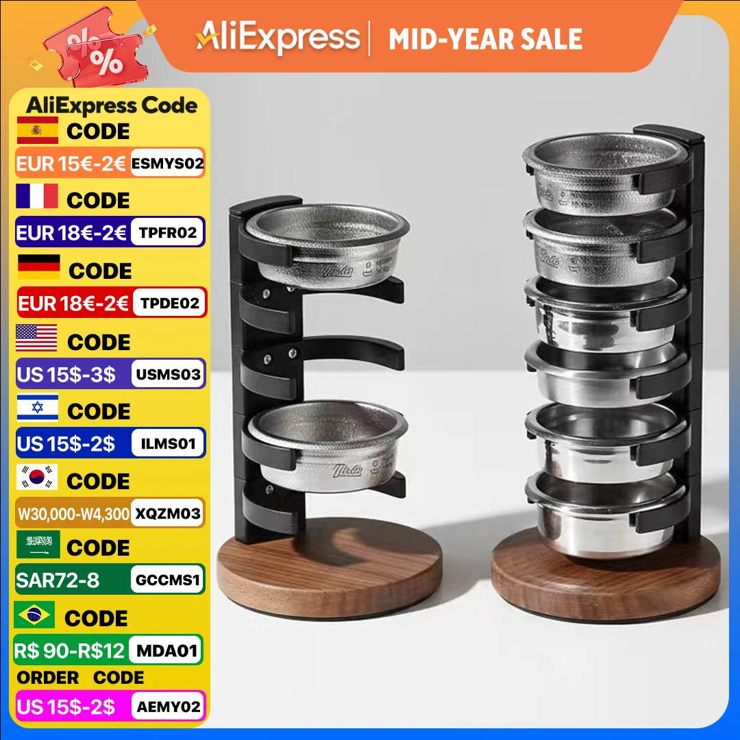 

Coffee Basket Rack Espresso Coffee Powder Bowl Holder Walnut Base 58MM Basket Storage Coffee Tools Barista Accessories