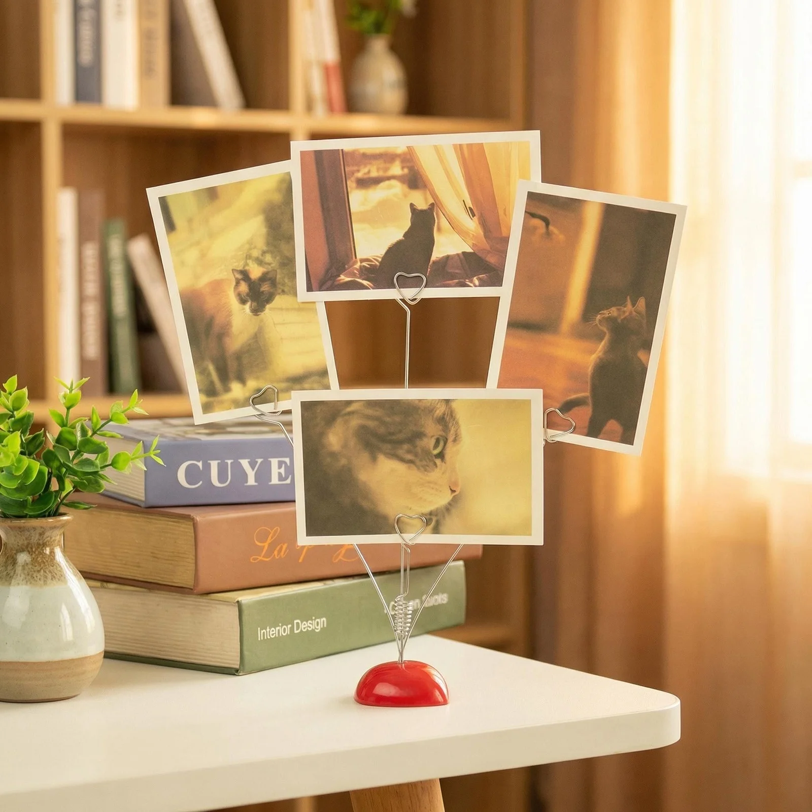 Red Heart Base 4 Heart Wire Photo Clip,Multi Message Memo Holder,Picture Clamp,Table Place Card Holder,Wedding Favo Decoration