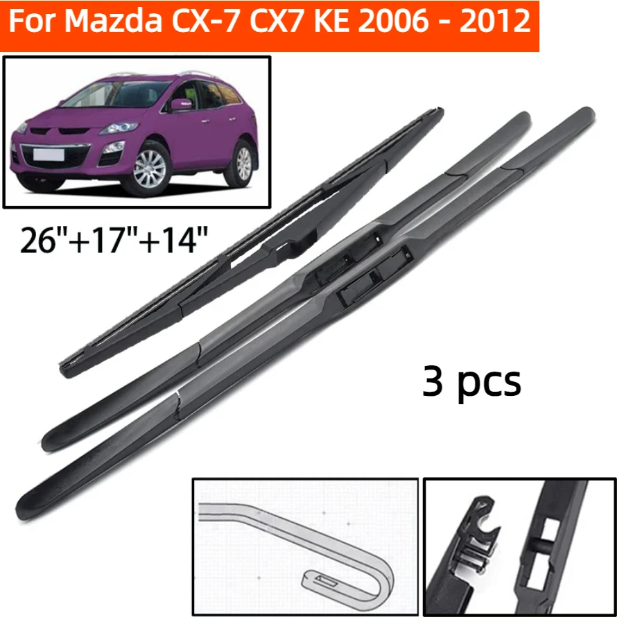 ZHANGU Wiper Front & Rear Wiper Blades Set For Mazda CX-7 CX7 KE 2006 - 2012 Windshield Windscreen Window Brushes 26