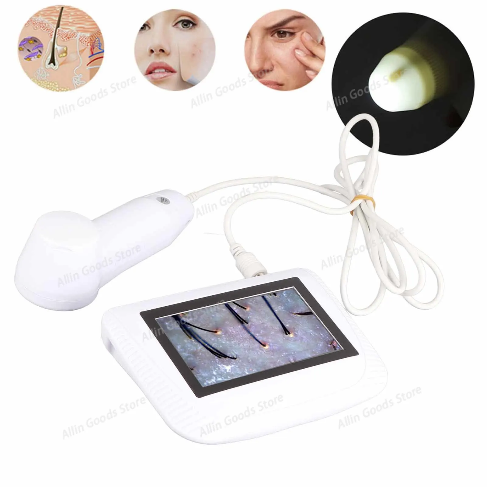 5-Inch Rechargeable Hair Follicle Analyzer, Portable Magnifying Detector for Scalp Oil & Moisture Check, Skin Pigment Detection