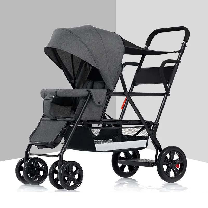 Twin babies go out convenient trolley, travel twin stroller double folding shopping trolley