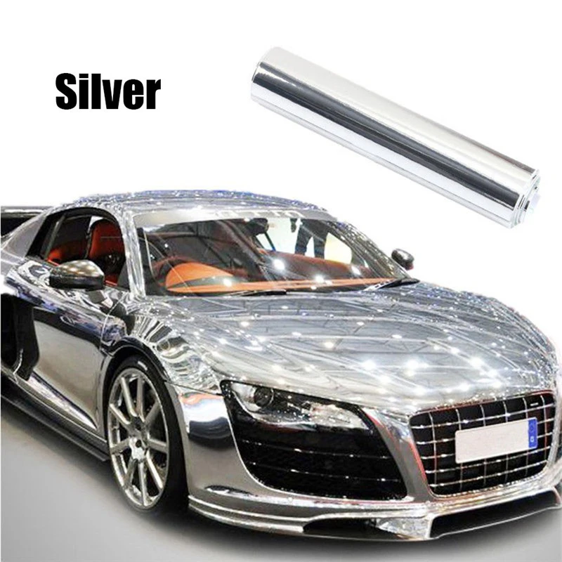 20*152cm Car Sticker Vinyl Replacement Roll Self adhesive 1pc Silver 8x60 inch Wrap Accessories Auto Chrome Decal