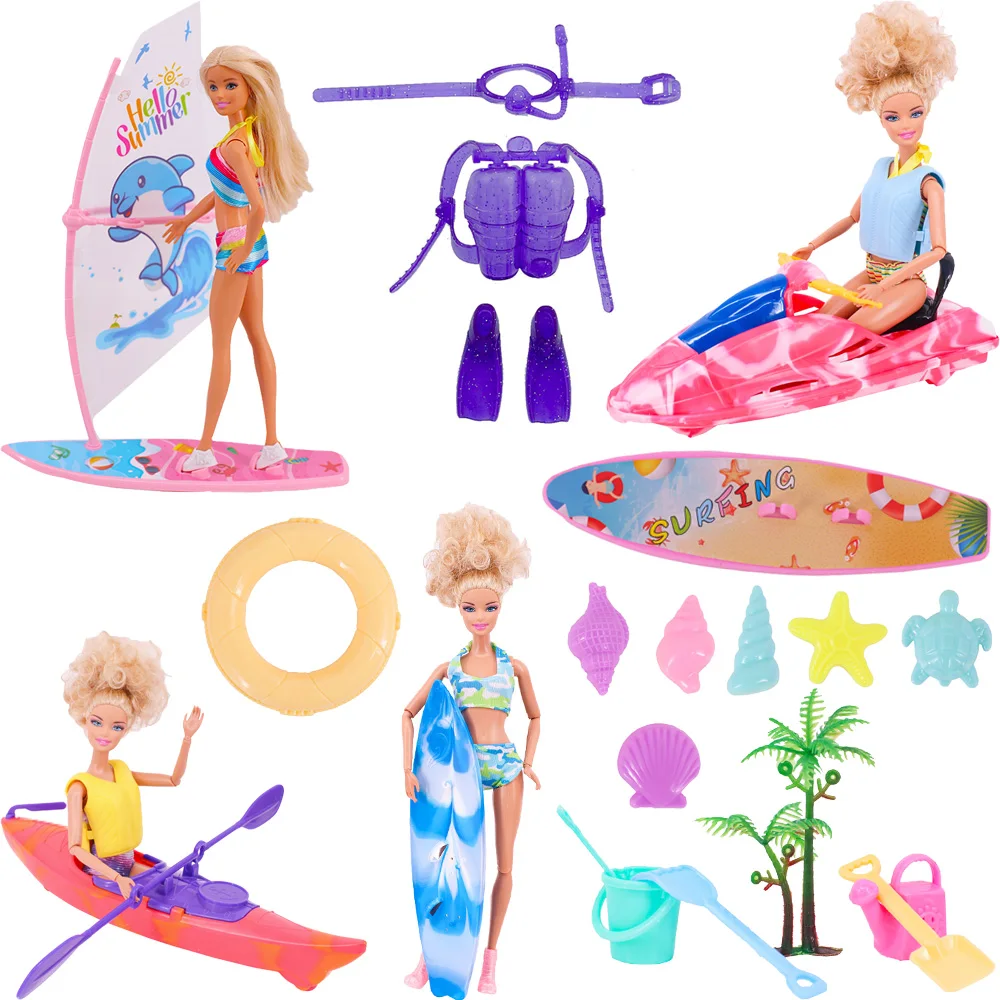 Doll Accessories Mini Sea Sport Surfboard Diving Tools ForBarbies Doll Swimming Circle Plastic Shell Starfish Dollhouse Ornament