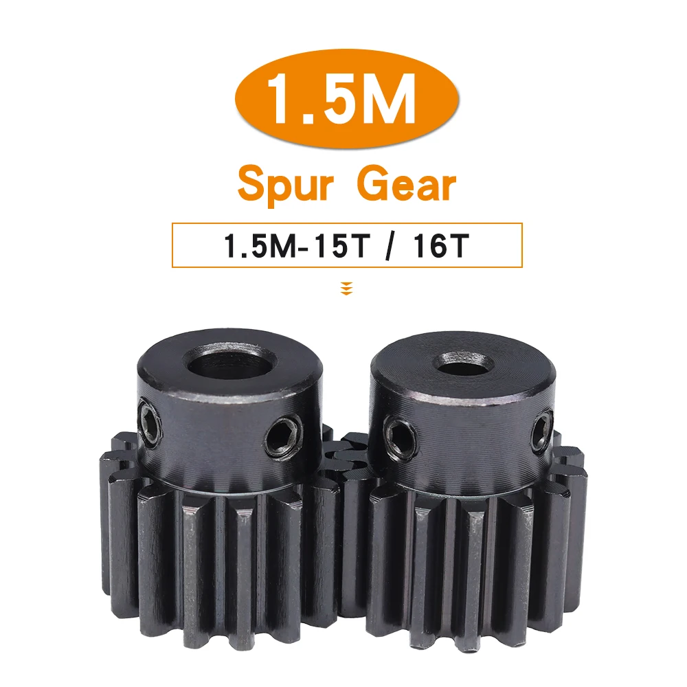 1.5 Module Spur Gear 1.5M-15T/16T SC45#Carbon Steel Material Blackening High Frequency Quenching Gear Bore Size 5/6/6.35/7/8 mm