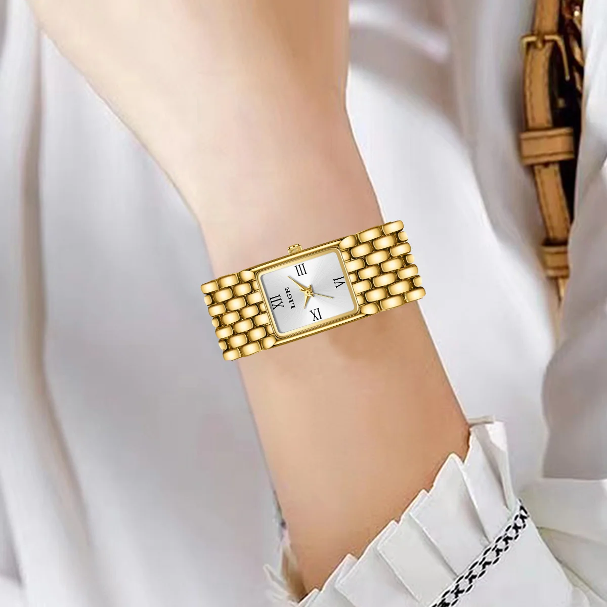 LIGE, nuevos relojes elegantes para mujer, relojes de pulsera de cuarzo cuadrados pequeños, reloj de lujo de acero inoxidable dorado para mujer, relojes de regalo de moda
