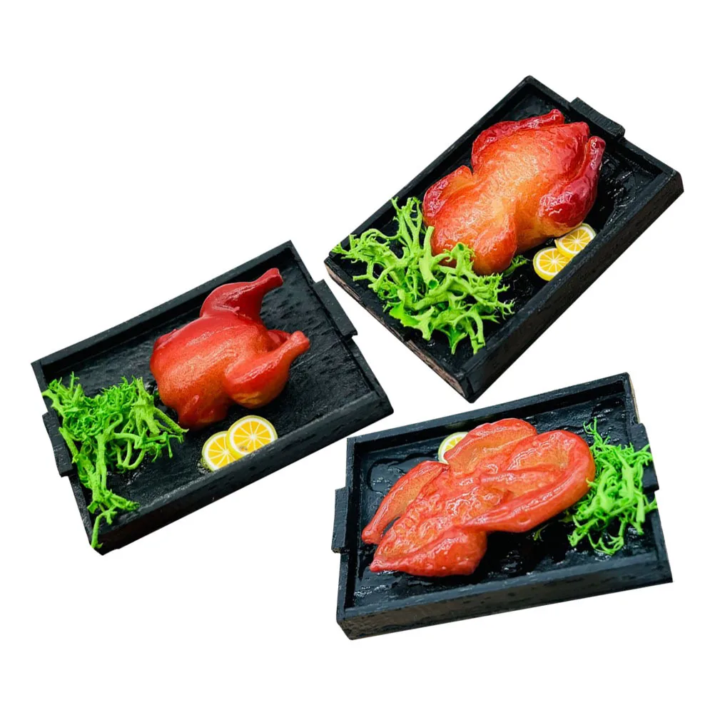 3pcs Miniature Food Set: Realistic Roasted Chicken Duck Goose For Dollhouse Kitchen Holiday Scene Montessori Educational Craft