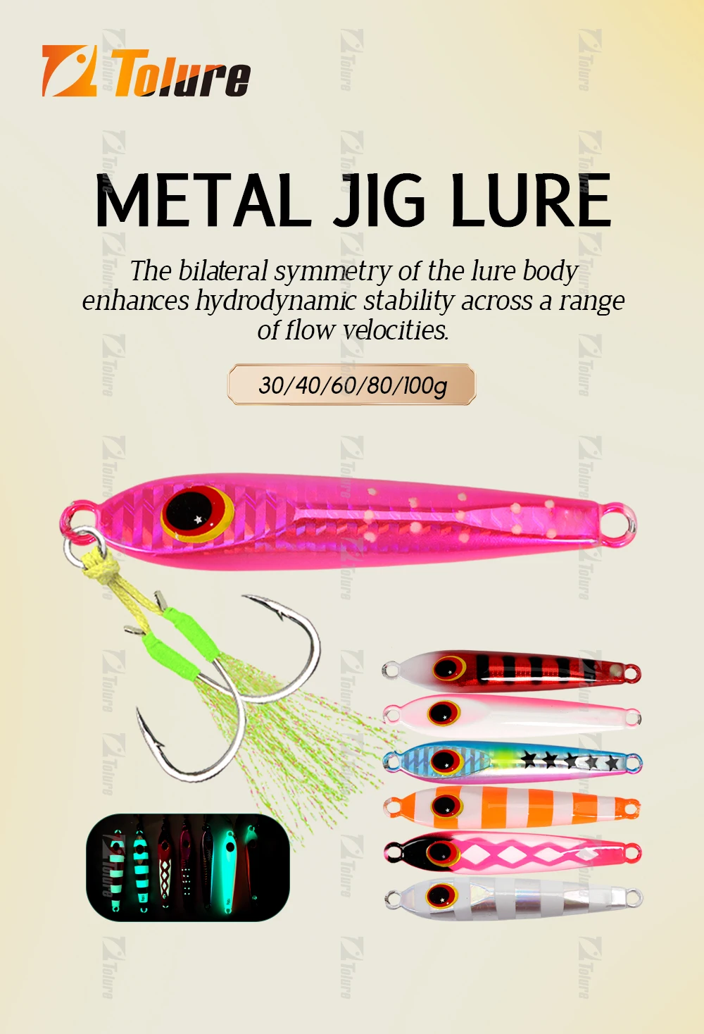 TOLU 2024 Neue 40g 60g 80g 100g Flache Langsam Sinkende Hartmetall Jigs Japan Laser Haut thunfisch Angeln Jig Köder Salzwasser Mit Haken – Detail 1