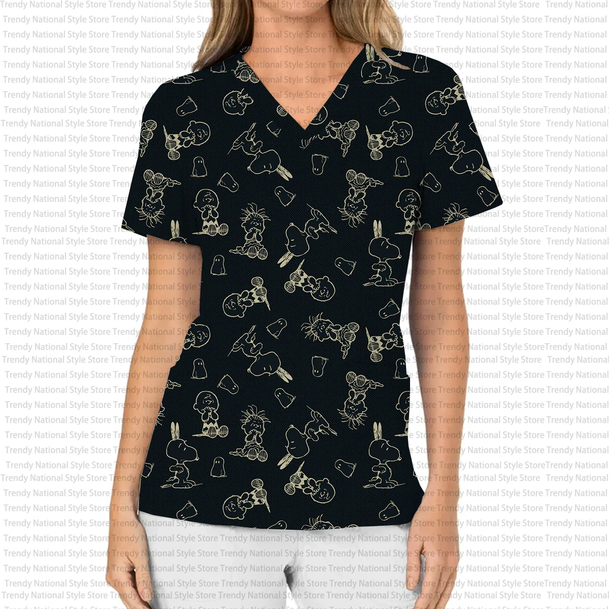 2025 delle nuove donne di alta qualità del fumetto di Natale Snoopy stampa con scollo a V tasca Scrub Top Dental Pet Shop salone di bellezza T-shirt