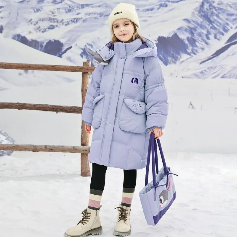 Winter Mädchen gepolsterte Jacke Cartoon Kinder Kaninchen Polizei Daunen jacke verdickt warme Kapuze Baumwoll jacke Kinder lange Parkas