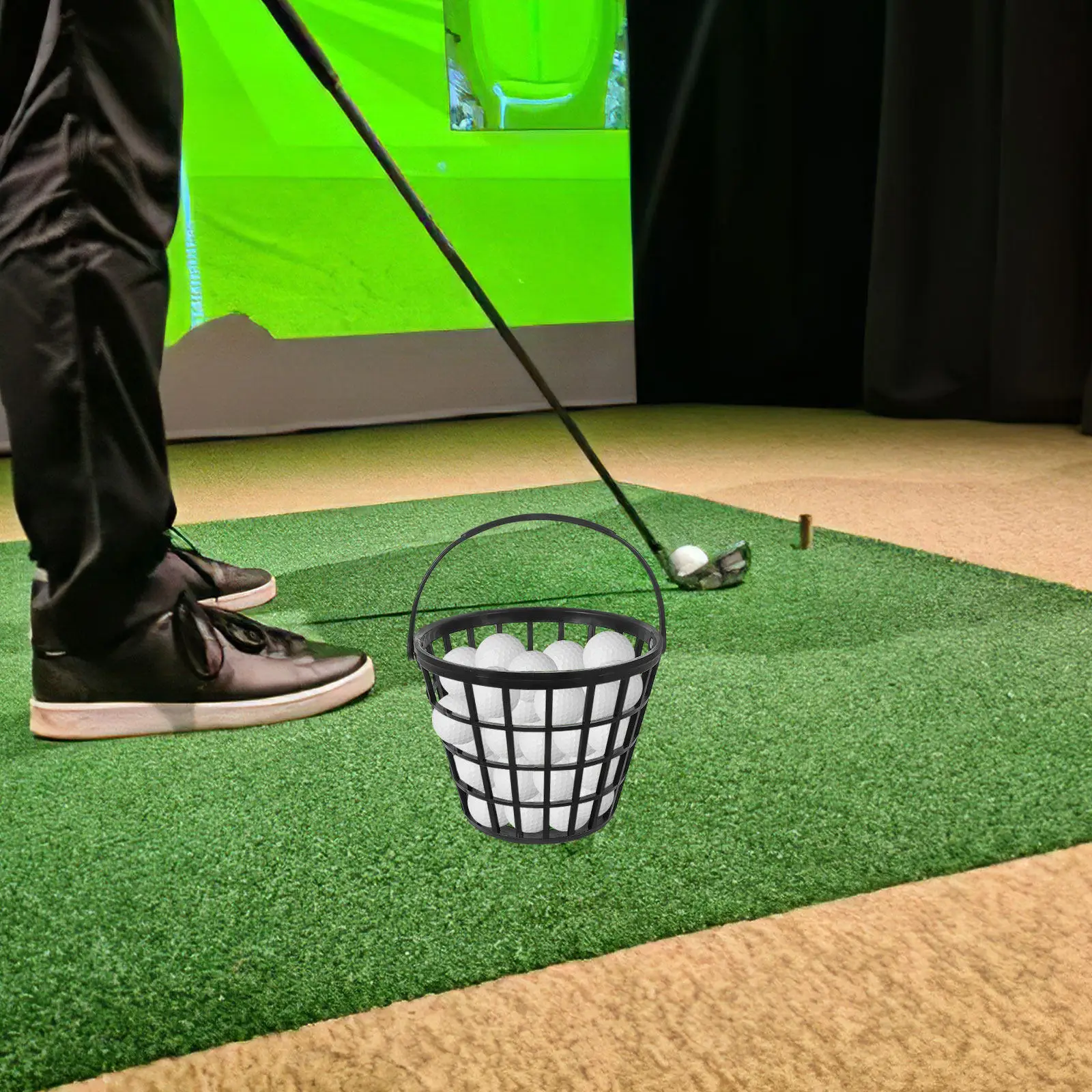 

Black Golf Ball Basket Large Capacity Plastic Container Ergonomic Handle Portable Storage Bin Golf Training Organizer Outdoor