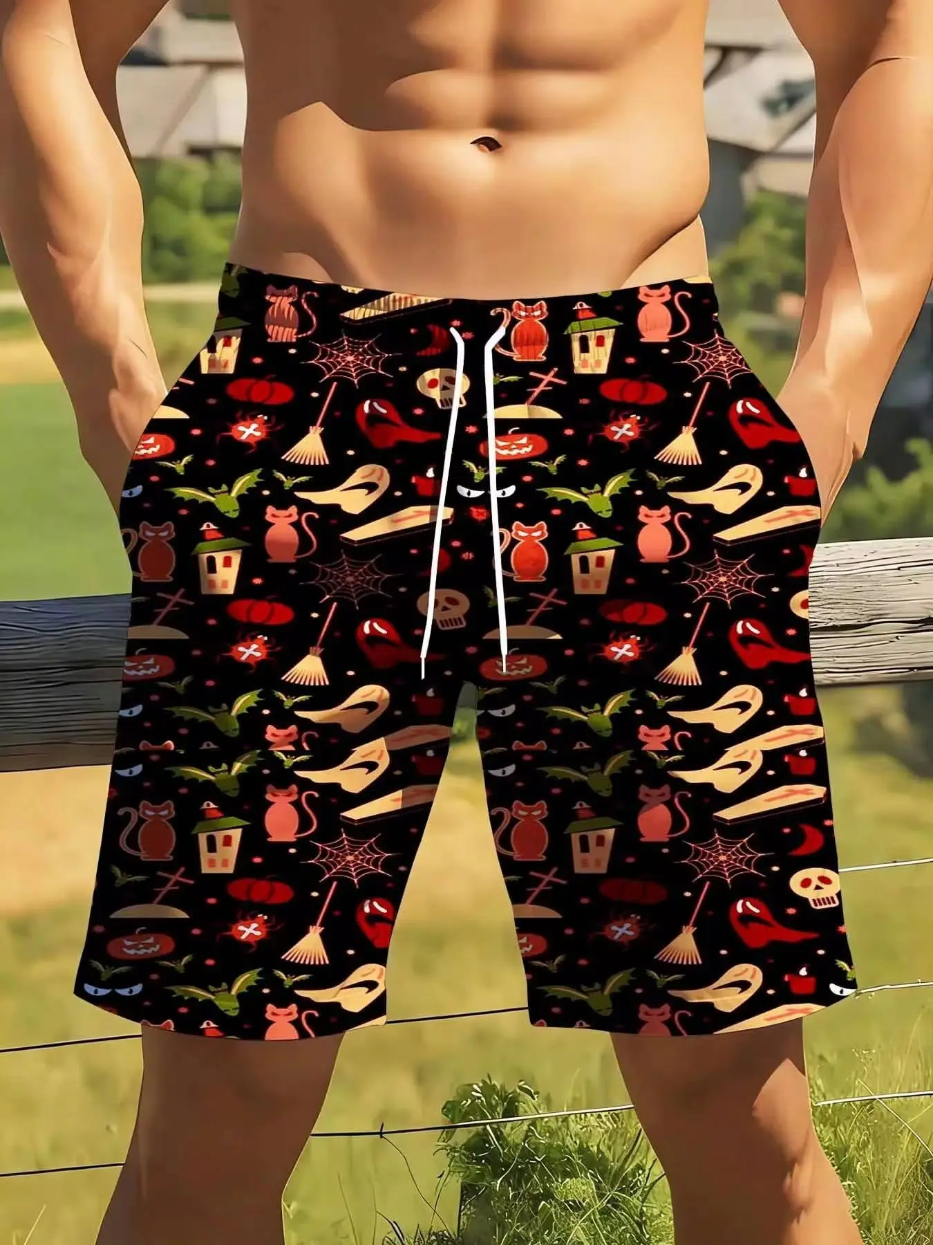 

Halloween Print Men Swim Trunks Quick Dry Beach Shorts With Pocket [Plus Size Suitable For Casual Sports Wear]