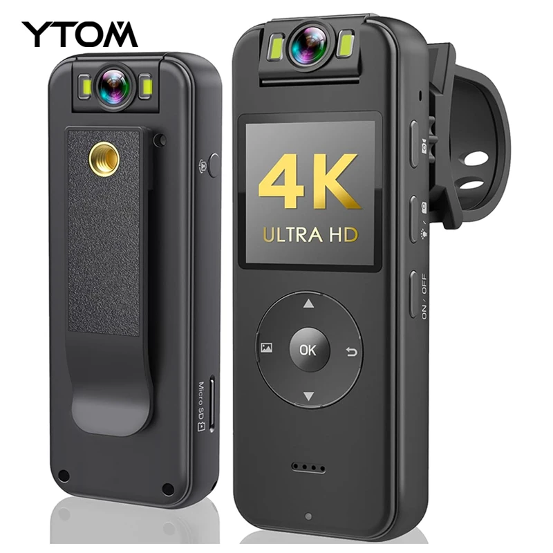Объемная камера YTOM, 4K, 30 кадров в секунду, UHD-запись, 1,4 дюйма, экран, освещение ночного видения, 6 часов автономной работы, спортивная камера для улицы