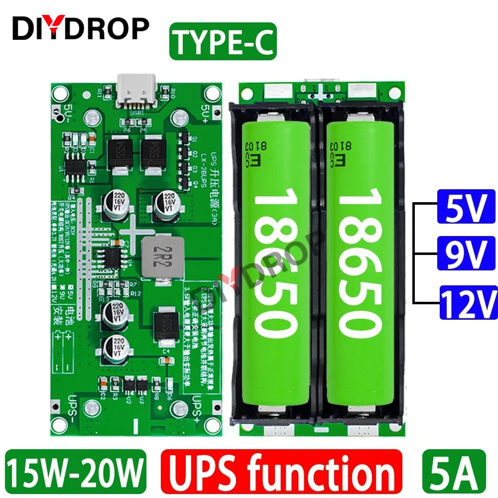 リチウム電池充電器テストモジュール,タイプC, 15W,3a,急速充電,UPS,電源,DC,ブースターコンバーター,5v,9v,12v,18650