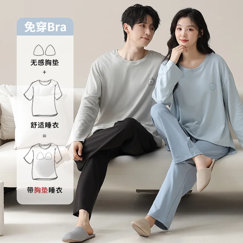 Sleepwear Couple Suits Autumn Thin New Bustier Home Simple Cozy Leisurely Slim Loose Fit Casual Breathable High Quality Cool