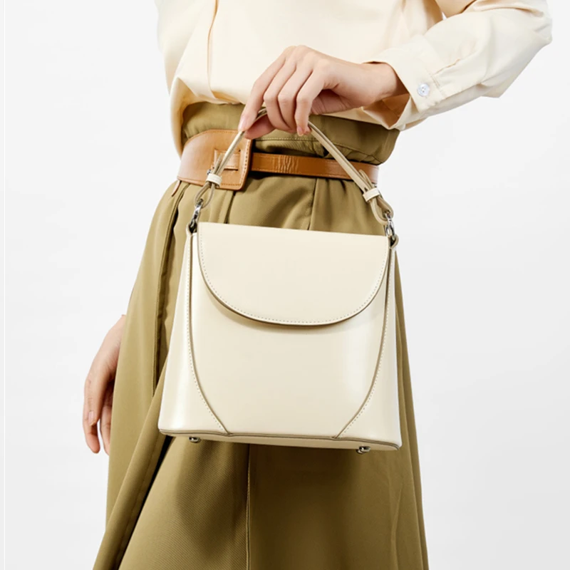 

Burminsa Genuine Leather Small Shoulder Crossbody Bags For Women 2025 Luxury Designer Cylindrical Purses Bucket Ladies Handbags