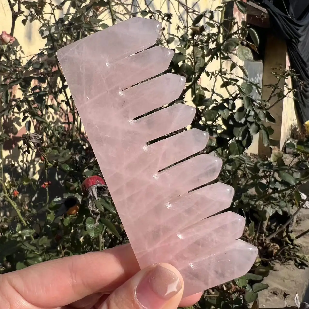 10CM Natural Rose Quartz Crystal Comb Head Hair Health Massage Gua Sha Combs Healing Health Jade Stones Gifts