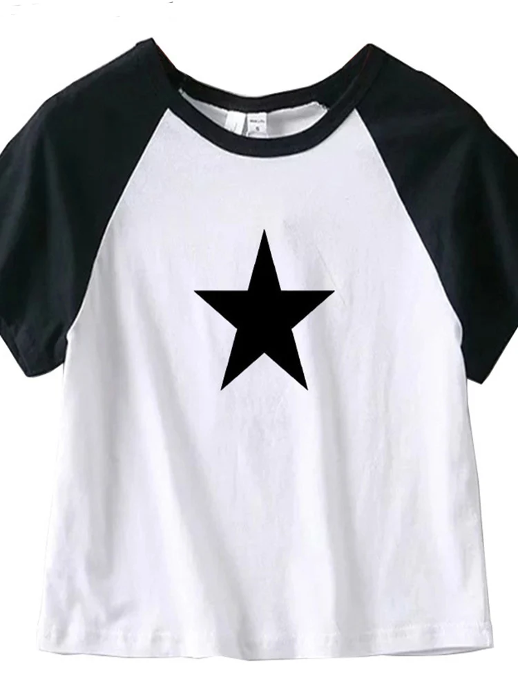 Female Y2K Clothes Star Tops Women Tshirt Harajuku Retro Fashion Gothic Short Sleeve Crop Sexy Tops Aesthetics Tops Short Navel