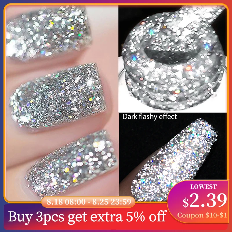 

BORN PRETTY Reflective Glitter Gel Nail Polish Sliver Champagne Sparkling Sequin Semi-permanent Varnishes Soak Off Nail Art Deco