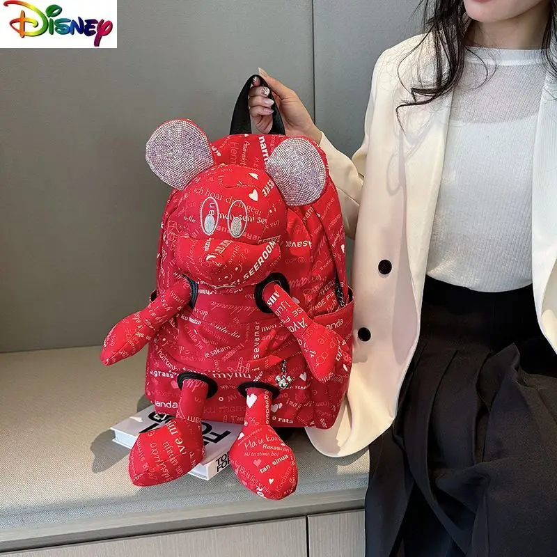 

Disney Fashion Shiny Diamond Set Mickey Cartoon Anime Backpack Student Cute Doll Large Capacity Lightweight Storage Backpack