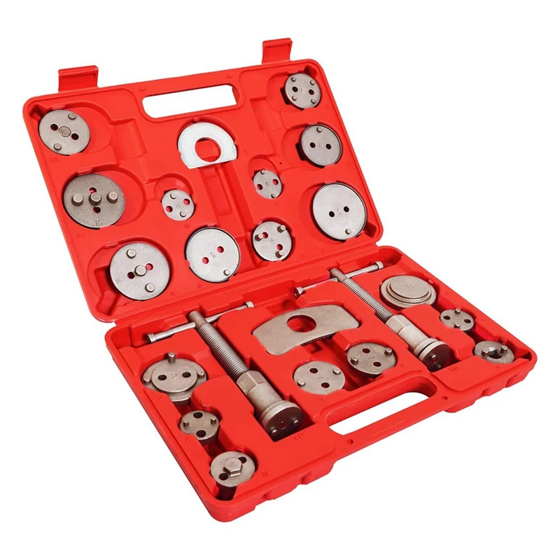 

22PCS Disc Brake Caliper Press Tool Kit Piston Caliper Compressor Tool Set For Brake Pad Replac Reset With Case Red