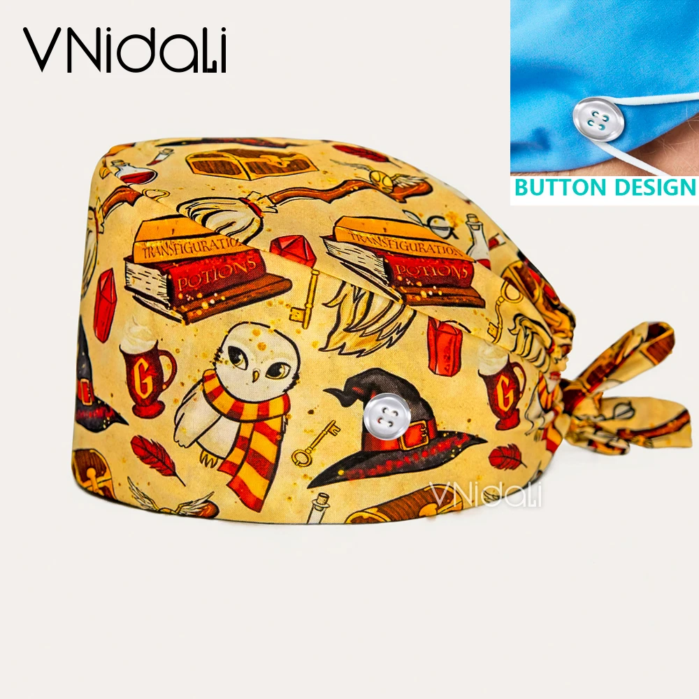 printed hats men and accessories Scrub hat Ladies Surgical Cap Dentist Work Beauty Salon Pet Shop button Scrub Cap