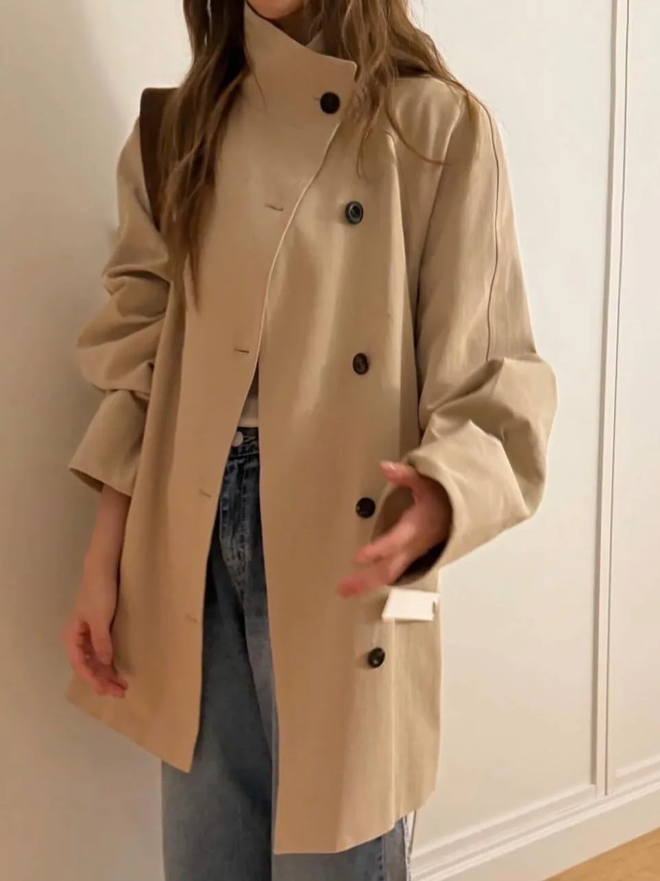 

Faionable Chic Women's Autumn Winter Coat Loose Fit Medium Length Single Button Slimming Loose Feeling Coat Outerwear