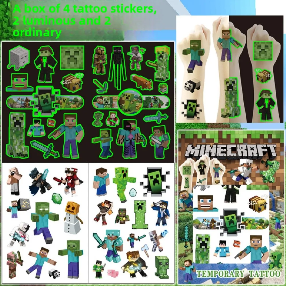 مجموعة ملصقات وشم ماين كرافت من ماين كرافت، مجموعة ملصقات وشم شخصية الحركة ماي وورلد كارتون بكسل ألعاب أنيمي لهدايا أعياد الميلاد