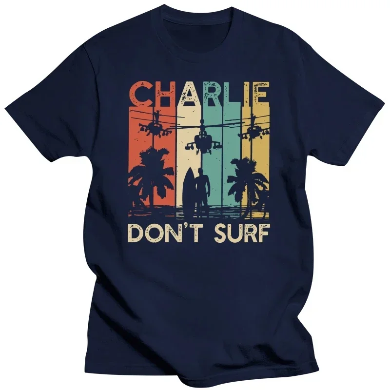 Vintage Charlie Don't Surf T Shirt Men Cotton Casual T-shirt Short Sleeve Military Vietnam War Apocalypse Now Tee Tops Clothing