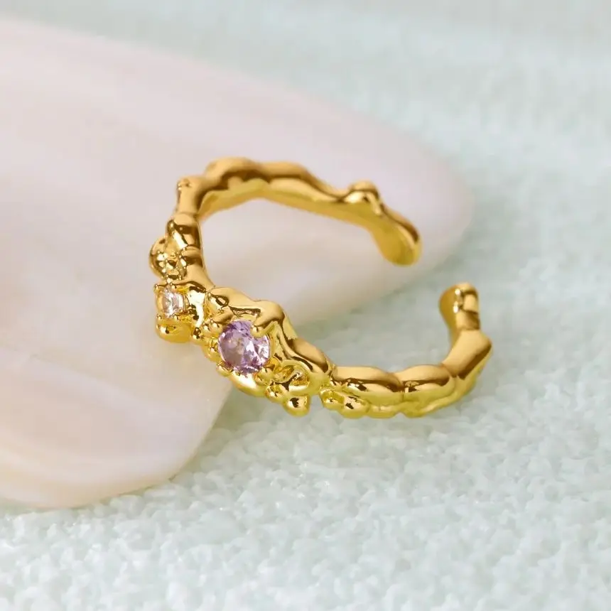 Zircon Irregular Rings For Women Gold Color Geometric Opening Stainless Steel Ring Wedding Engagement Christmas Jewelry Gift