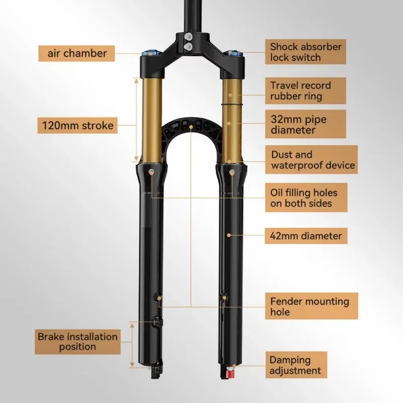 MTB Air Suspension Fork 26/27.5/29" 120mm Travel Rebound Adjustable QR Front Fork view 6