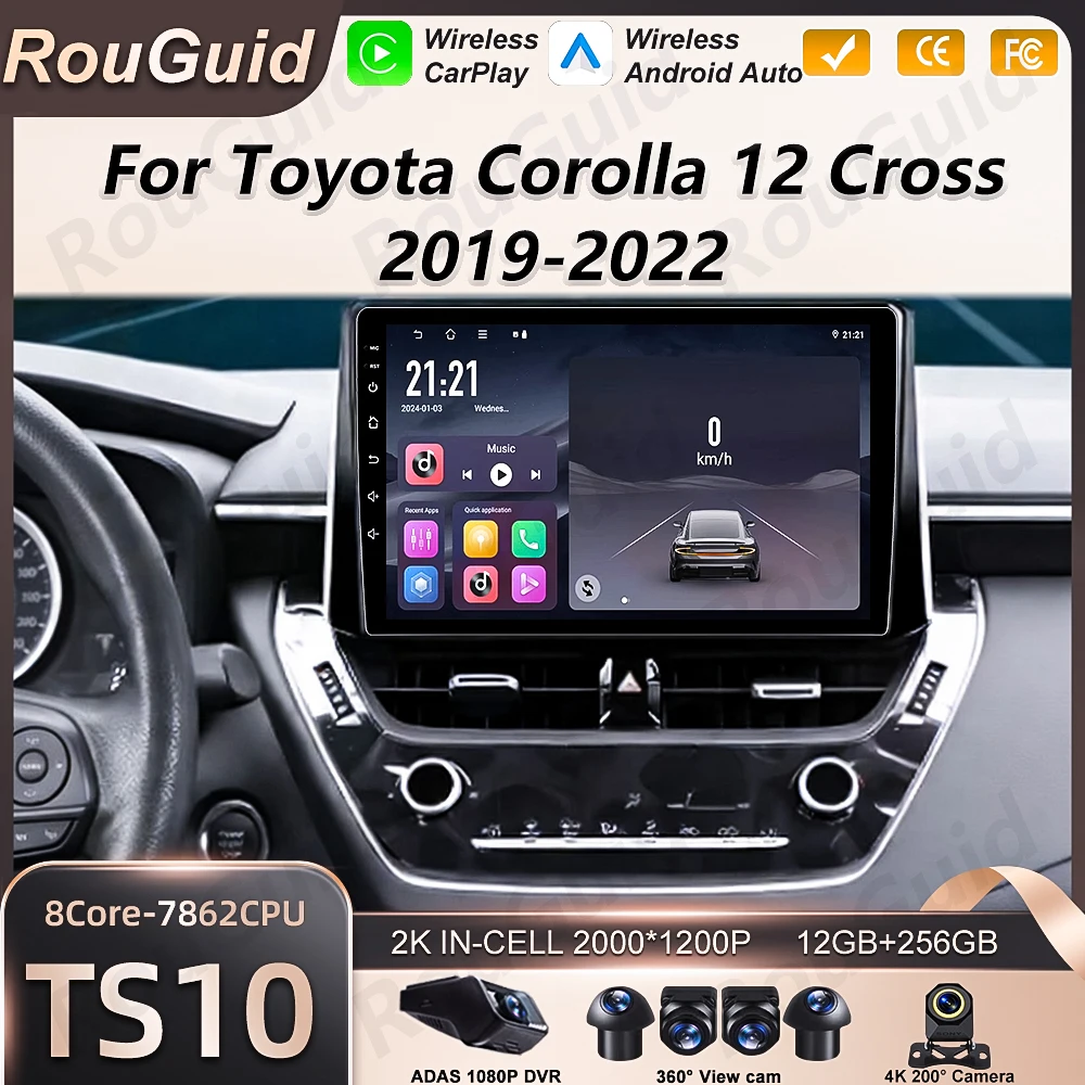 

Автомагнитола Android 16 для Toyota Corolla 12 Cross 2018-2026 с беспроводным CarPlay, Bluetooth и мультимедийным плеером