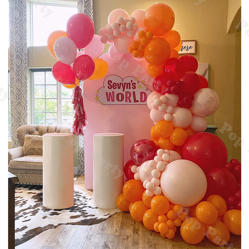 

123pcs Orange and Pink Balloons Arch Set with Red Balloon Background Decoration for Birthday Party or Christmas Decorations 2023