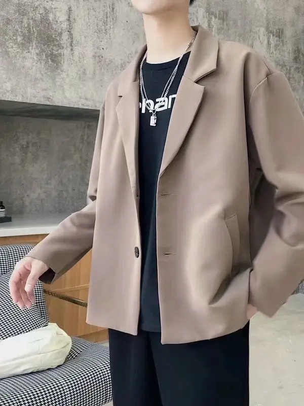 

Loose Casual Men's Small Suit Jaet Single Piece Sli Korean Version Polyester Fiber Soft Long Sve Four Seasons Universal