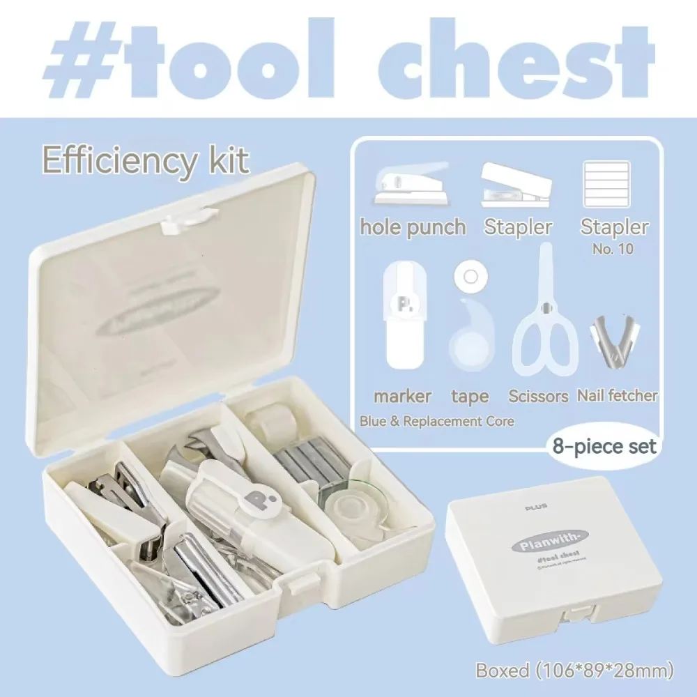 8Pcs/Box New Kawaii Student Stationery Set Ins Mini Office Efficiency Set Multifunction Marking Pen Puncher Stapler Machine Set