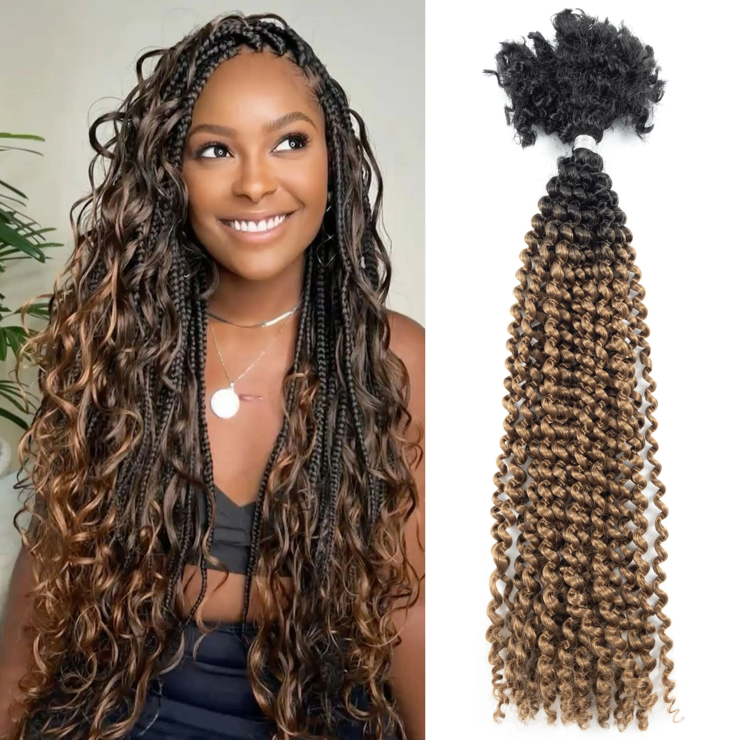 #T1B-30 Soft Synthetic Blend Hair Bundles No Weft Vibrant Color Retention Remy Blend Bulk Hair