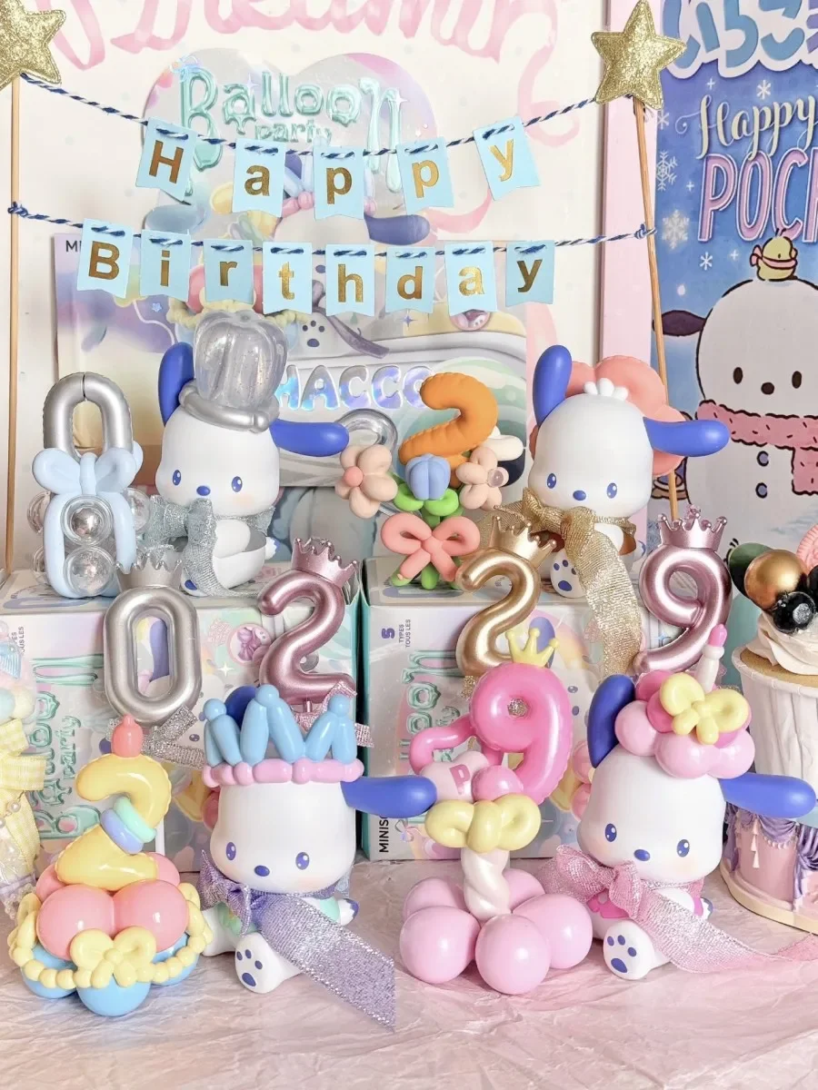 Anime Miniso Sanrio Pochacco Balão Carnival Party Series Blind Box Figuras, Guess Bag Modelo, Desktop Decoração Brinquedos, Kids Gift