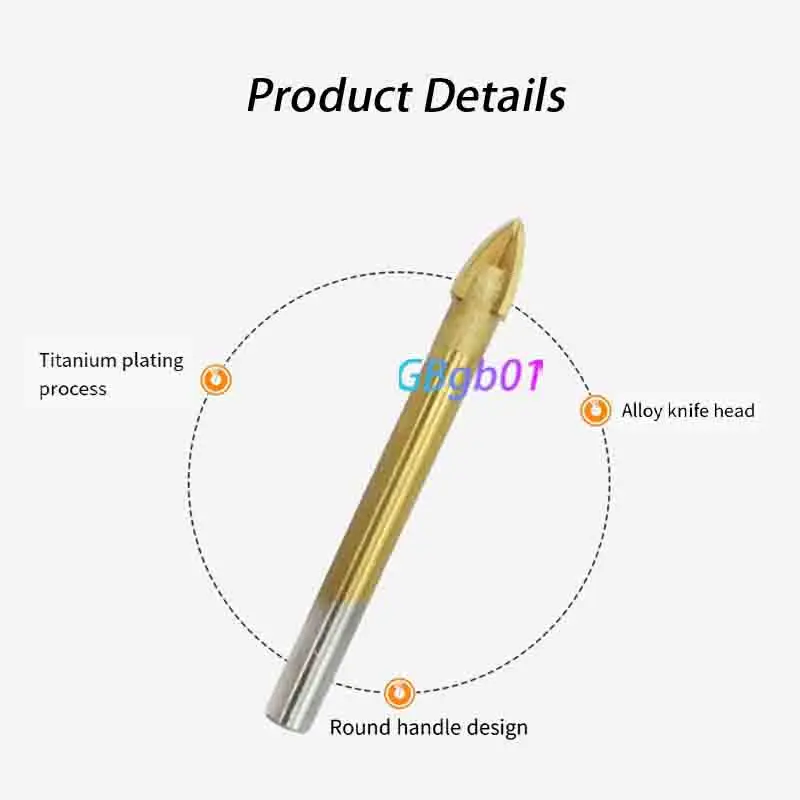 Picture 4: Aluminum – Round Shank Cross Design Industrial Titanium Coated Triangle Drill Bit for Tile, Glass, Ceramic, Wall