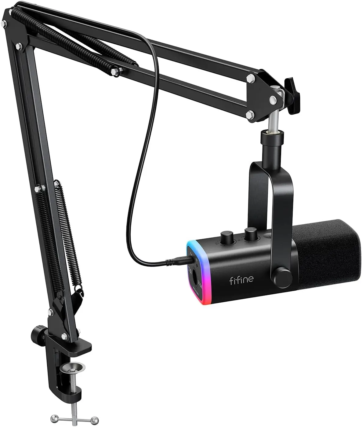 

Динамический USB/XLR микрофонный комплект для гейминга с RGB-подсветкой, настольной стойкой и кнопкой отключения звука для стриминга и записи