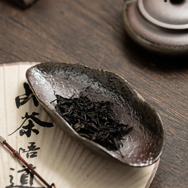 Coarse Pottery Maple Leaf Tea Holder Old Rock Clay Household Tool Tea Ceremony Accessories Shovel Spoon Tea Scoop