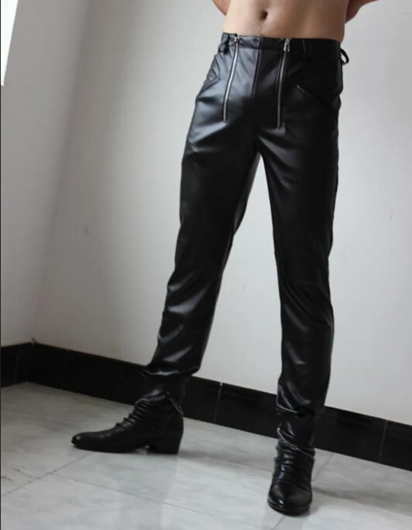 Winter New Men's Genuine Leather Pants Fashion Double Zipper Sexy Cowhide Trousers 2026 Male Singer Costumes Oversize Jeans