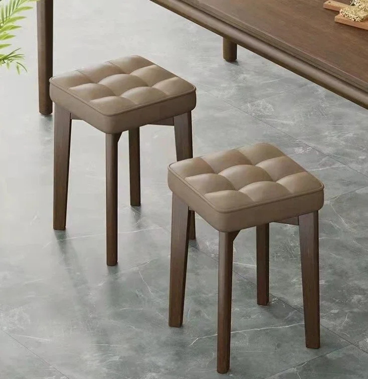 Solid wood soft seat stool modern simple household dining table chair living room small bench can be stacked simple coffee table