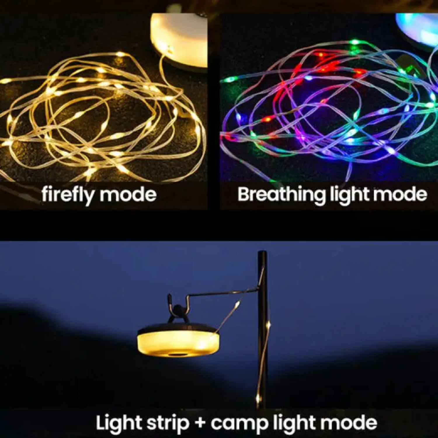 Light String Portable Camping Lights 2000mAh Rechargeable 8/10m Outdoor Atmosphere Tent Wedding Decor Color Strip Star Lamp