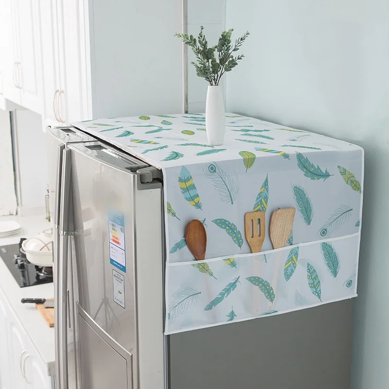 1/3pcs Refrigerator Dust Cover with Pockets, Fabric Appliance Top Cover, Modern Decorative Storage Organizer for Home & Kitchen